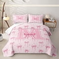 thumbnail image 2 of Erosebridal Kawaii Letter M Quilt King for Girls, Watercolor Bow Print King Coverlet Set, 3pcs, 2 of 7