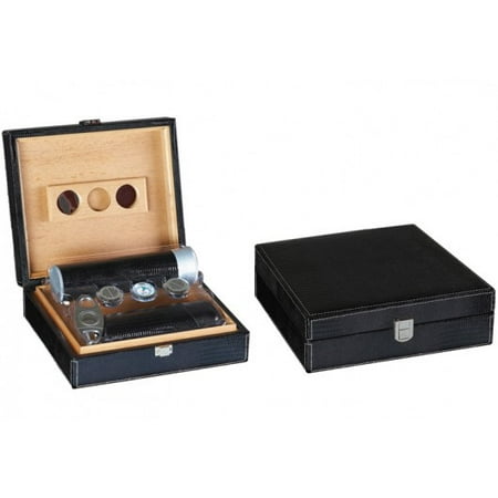 Leather Humidor - Alligator Leather Cigar Humidor Gift Set - Black - Capacity: 25