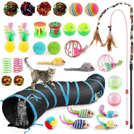 Cat Toys Set 32 PCS Kitten Toys Assortments Including 2 Way Black ...
