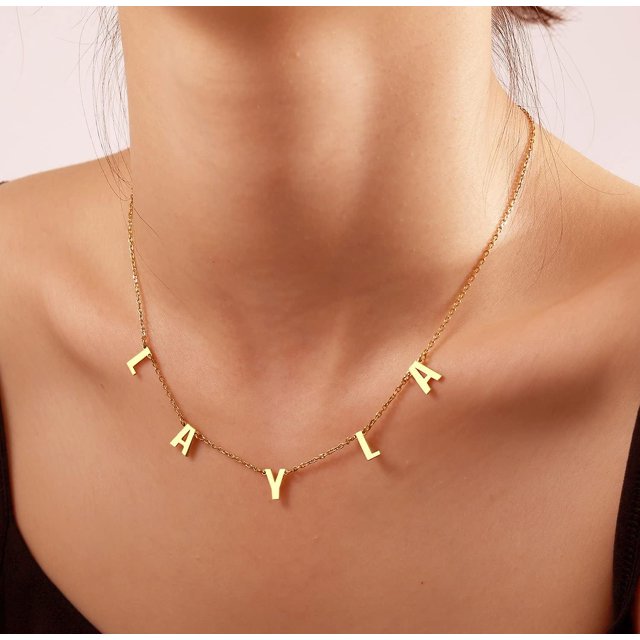 Collar con nombre personalizado, gargantilla con inicial chapada en oro de 18 quilates, collar con nombre, collar con letras personalizado delicado para mujer y niña