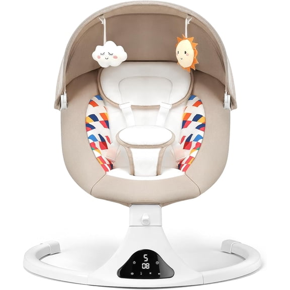 Baby Swing for Infants, Bluetooth Infant Swing with Remote Control, Portable Baby Swings with 5 Speeds, 5 Point Harness Belt, Modern Design for Newborn (Beige)