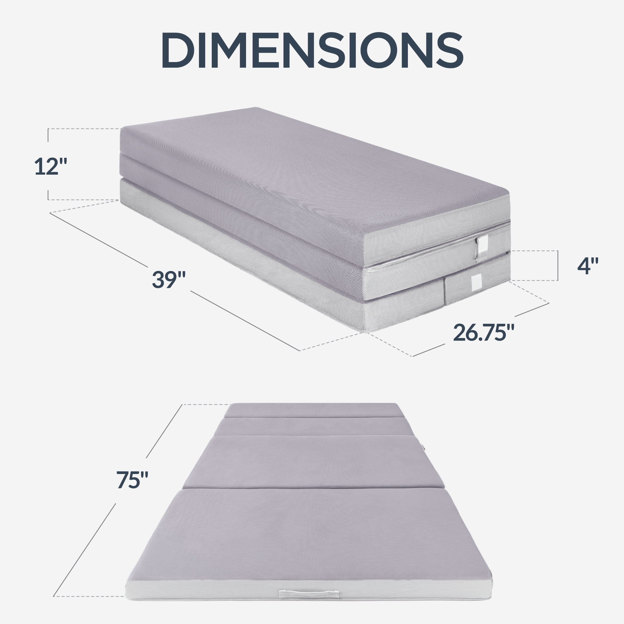 Best Choice Products 4in Thick Folding Portable Twin Tri-Fold Mattress w/ Carry Case, Washable Cover - Gray