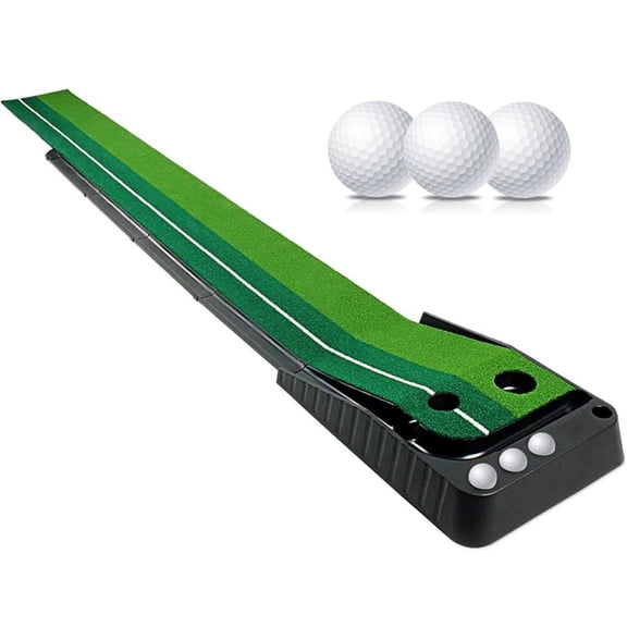 Putting Green Mat 10FT Golf Training Putting Mat with Auto Ball Return for Indoor/Outdoor, Practice Golf Putting Mat with 2 Hole Size & 3 Balls, Solid Base Easy to Fold, Suit for Men Gift Home Office