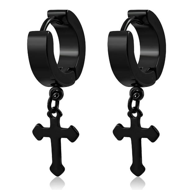 My Daily Styles - Stainless Steel Black Silver-Tone Religious Cross ...