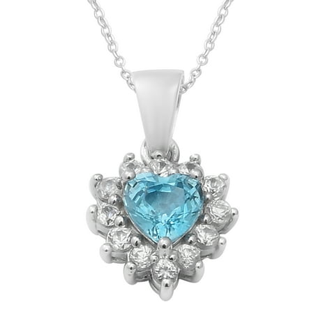 Shop LC 925 Sterling Silver Heart Blue White Zircon Necklace Platinum Plated Pendant Bridal Anniversary Engagement Wedding Size 18" Ct 1.6 For Women Jewelry