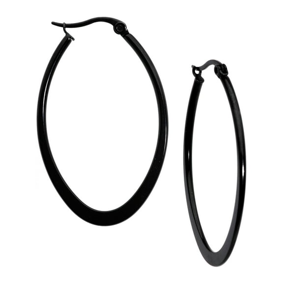 Body Candy Fashion Earrings for Women 40mm Black PVD Stainless Steel Oval Hoop Earrings