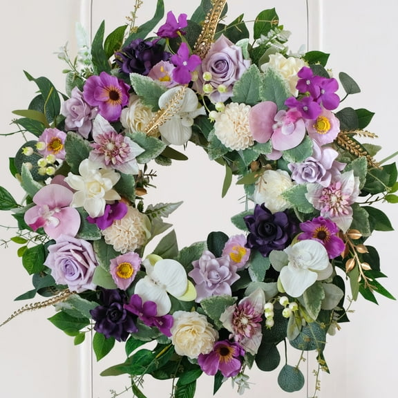 22 Inch Wreath - Artificial Wreaths for Front Door  Flower Wreaths wirh Rose and Hydrangea -Floral Wreath for All Seasons Door Wall Window Festival Farmhouse