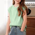 thumbnail image 6 of Jalioing Girls Short Sleeve Shirts Kids Crew Neck Texture Tunic Tops Teen Girls Solid Color Tops Summer Outfits, 6 of 7