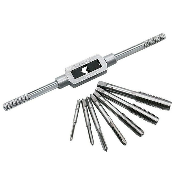 8pcs Metric Thread Machine Taps Set, Hand Screw Thread Plug Taps M3 M4 M5 M6 M8 M10 M12 with Adjustable Tap Wrench 1/16-1/2''