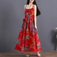 thumbnail image 1 of Vestido maxi floral vintage para mujer, sin mangas, correas de hombro espagueti, vestido suelto Irfora Rojo M, 1 of 7