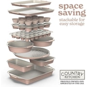 Country Kitchen Bakeware Set, 22-Piece Nonstick Stackable Baking Sheets with Silicone Handles, Taupe
