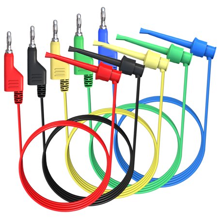 ELECTCHN Banana to Test Hook Test Leads 5PCS 4mm Stackable Banana Plug to Test Hook Clips Flexible Test Cable Wires 500V 5A for Multimeter Electrical Testing