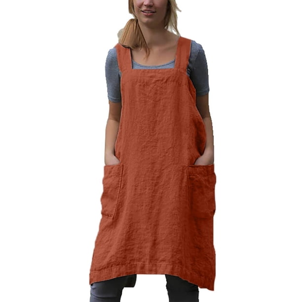 Yesdood Delantal De Lino De Algodón Delantal Con Espalda Cruzada Para Mujer Con Bolsillos Vestido Pinafore Para Hornear Cocinar