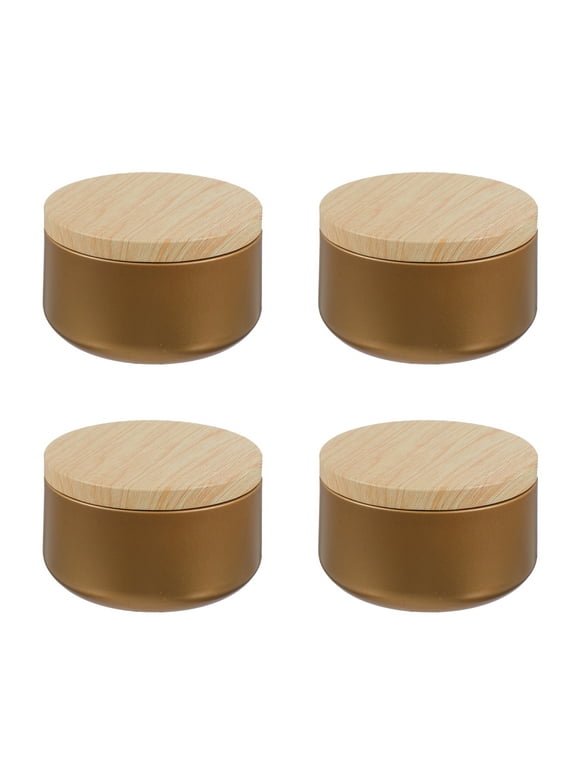 4Pcs Tins Can DIY Homemade Scented Aroma Tinplate Jar with Wood Lid Sample Sealed Cans for Home Travel Outdoor Golden