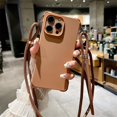 thumbnail image 1 of Crossbody Strap Lanyard Solid Color Phone Case For iPhone 15 14 13 12 11 Pro Max Plus XS X XR Silicone Soft TPU Back Cover Brown For iphone 15 Plus, 1 of 6