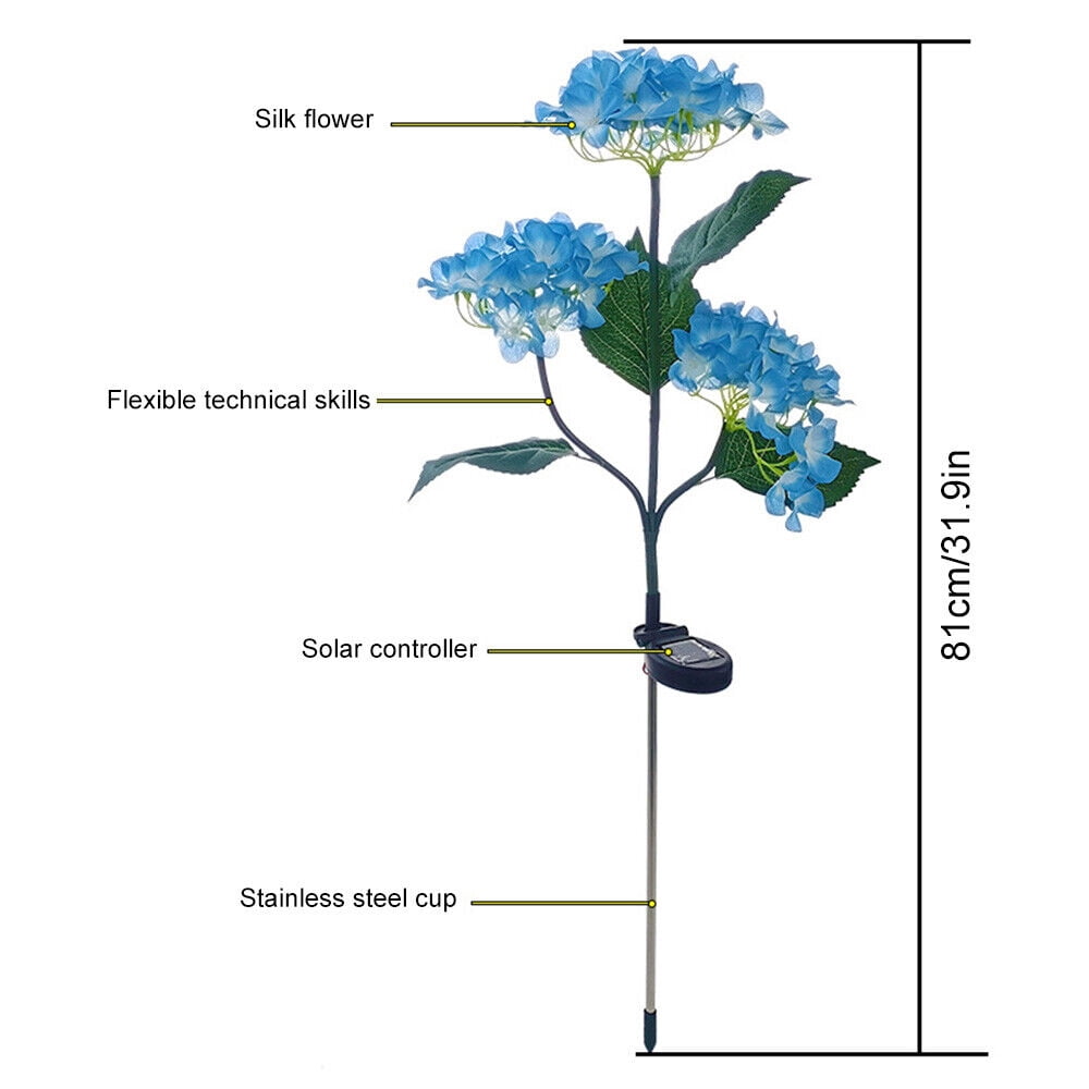 2 Pack 3 Head Hydrangea Solar Garden Stake Lights Outdoor Waterproof Solar Powered Decorative Lights for Patio, Courtyard, Garden Lawn (White)
