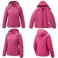 thumbnail image 2 of Lightweight Full-Zip Puffer Jacket with Hood Quilted Warm Winter Coat for Women Water Resistance, Pink, 2 of 8