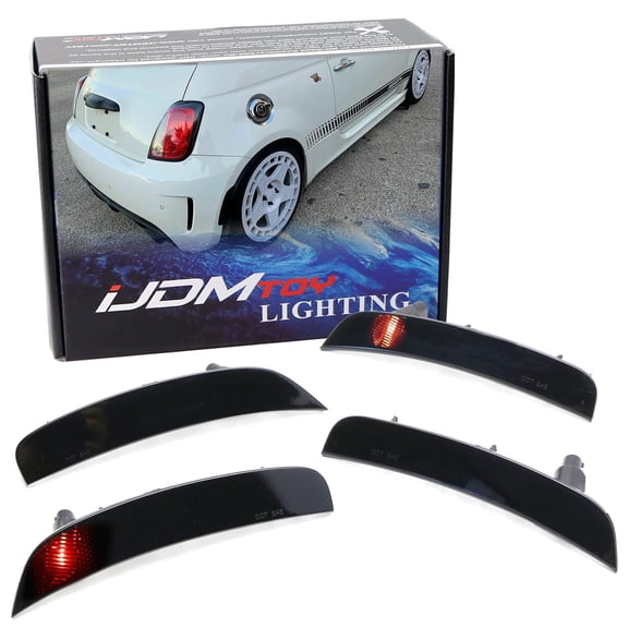 4pc-Set Black-Out Smoke Lens Front & Rear Wheel Arch Side Marker Lamp Housings w/Amber & Red Incandescent Bulbs, For 2012-2019 Fiat 500 Abarth/GQ Models