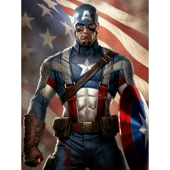 DIY 5D Diamond Painting Kit for Adult Kids Beginner, Captain America Full Drill Round Diamond Embroidery Arts Painting by Number Kit for Relaxation, Home Wall Decor Gift 12x16 inch