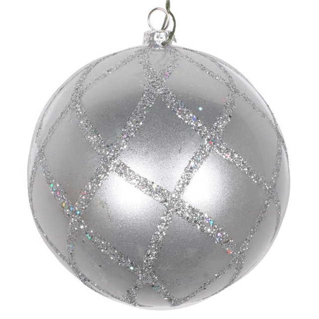 Vickerman MT198007D 4 in. Silver Candy Glitter Net Ornament - 3 per Bag