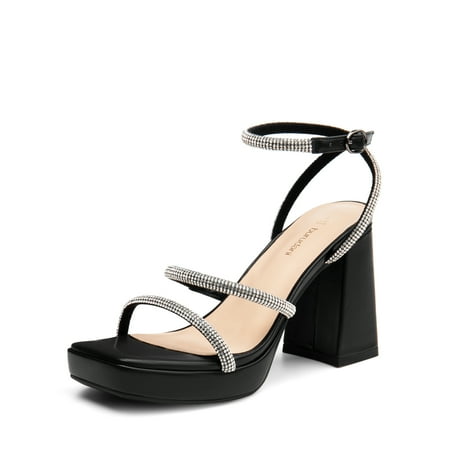 

BURUDANI Women s Platform Strappy Heels Open Toe Ankle Strap Square Party Sandals Y2K Dress Shoes