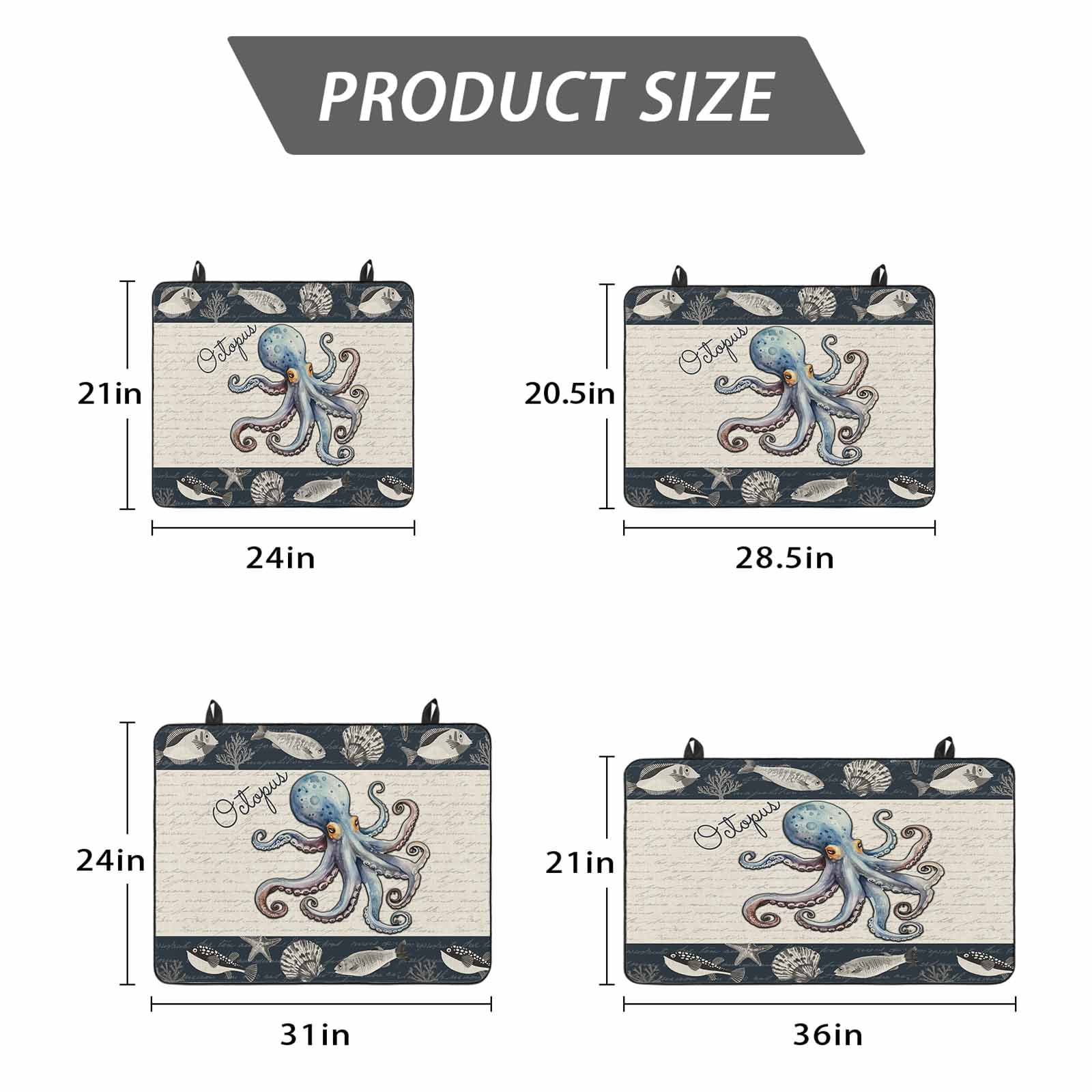 Coastal Octopus Stove Top Cover for Electric Stove, Heat-proof & Non Slip Glass Top Stove Cover Protector, Nautical Ocean Beach Fish Starfish Kitchen Flat Cooktop Rubber Mat 24x21 Inches