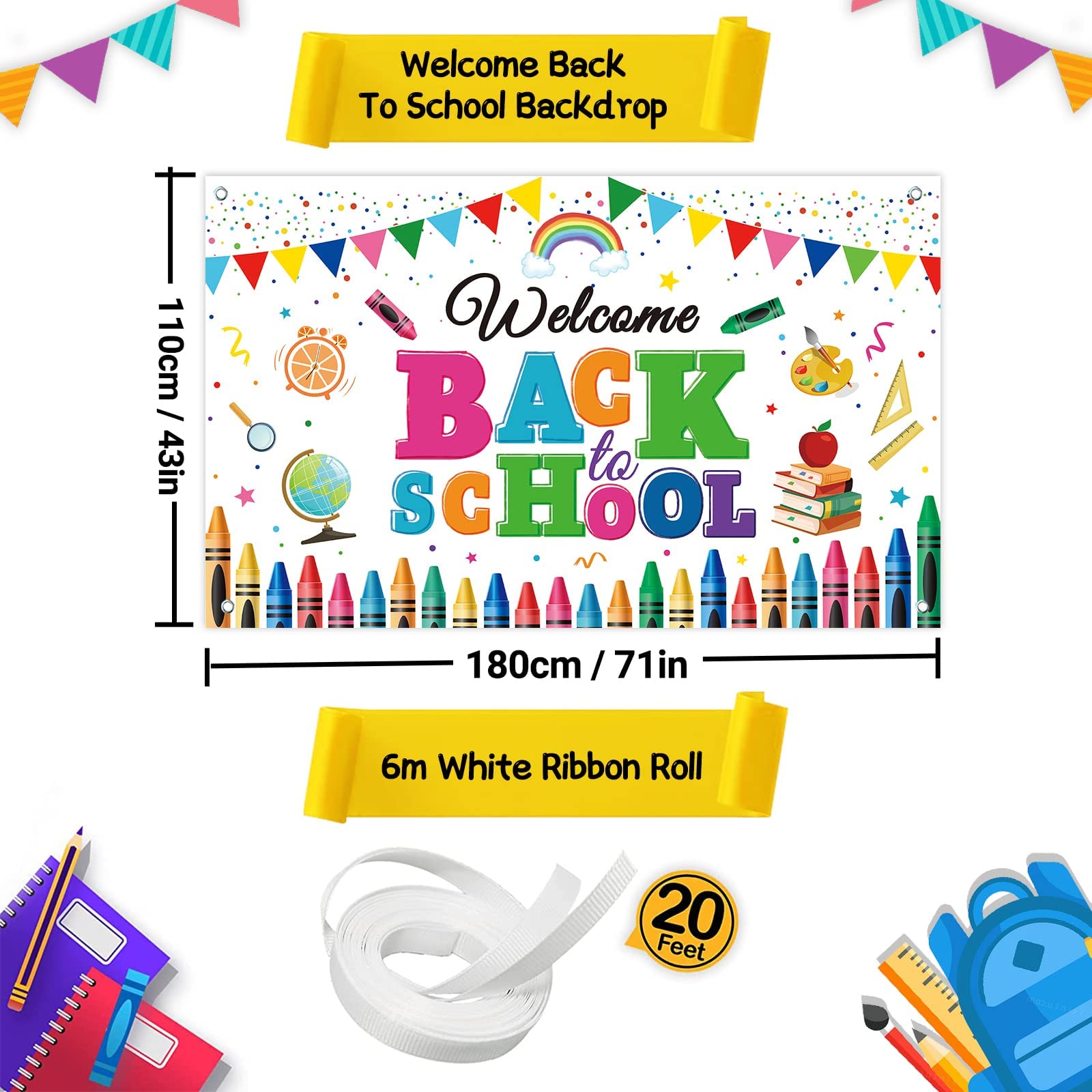 Welcome Back to School Banner, Happiwiz First Day of School Backdrop Banner  Large Fabric Welcome Banner Poster Bulletin Board Flag Photo Booth Prop  Wall Decoration for School Supplies, 73 x 44 Inch