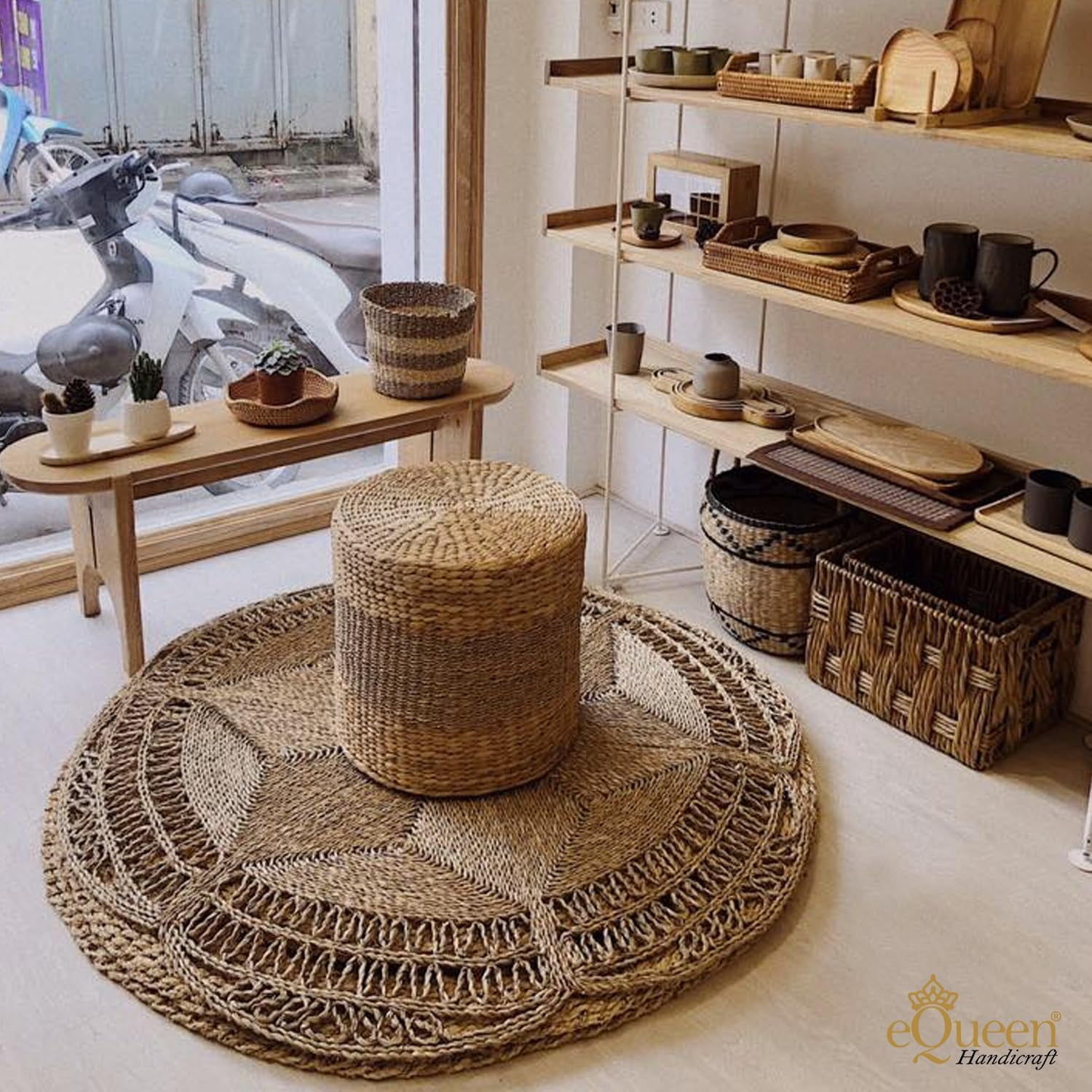 Boho Large Area Rug 4 ft Round Seagrass Handwoven Natural Fiber Rug for Living Room Bedroom Kitchen Soft Woven Rug Home Decor