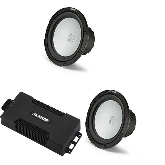 Kicker 48PXA6001 Weatherproof Powersport Mono Amp & (2) 10" 4 Ohm Free-Air Marine Subwoofer