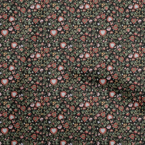 oneOone Polyester Spandex Black Fabric Asian Suzani Diy Clothing Quilting Fabric Print Fabric By Yard 56 Inch Wide