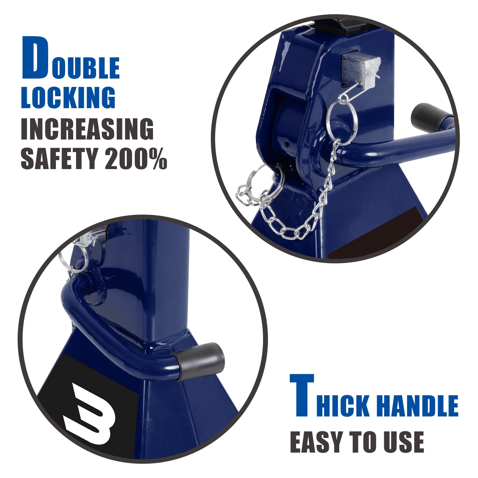 TCE 3 Ton Heavy Duty Jack Stands Double Locking Pins Car Jack Stand, Blue, 1 Pair, W43005AU