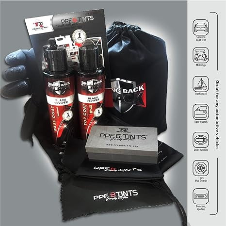 RimPro-Tec Bring Back to Black Plastic Restorer - Black Trim Restorer for Interior and Exterior use in Plastic & Rubber - Vinyl Full Retail Kit That Contains One Time Application Every 12 Months