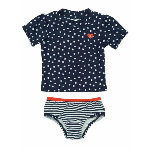 Infant Girls Patriotic USA Stars & Stripes 2 Pc Rash Guard Swimming Suit 12m