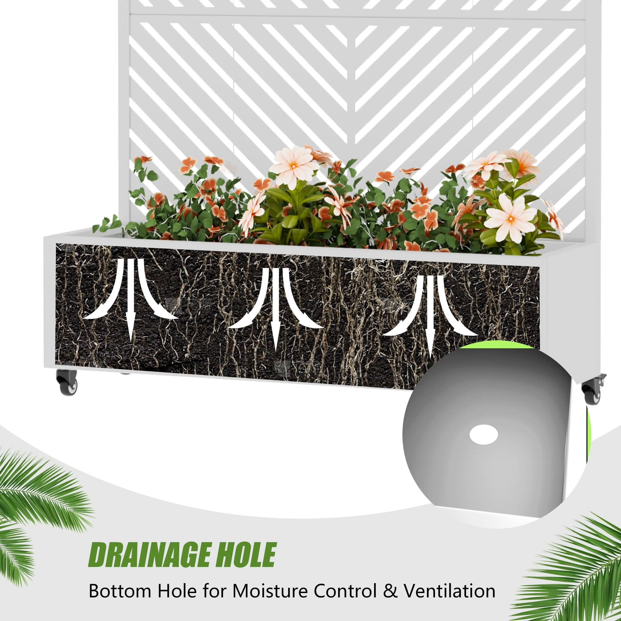 MAYEERTY 72X47" Metal Outdoor White Privacy Screen with Planter Box for Backyard & Garden, 3 Piece Set