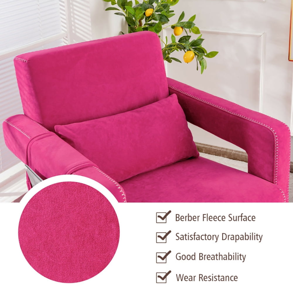 Finihen Accent Single Sofa Chair with Ottoman, Modern Berber Fleece Single Sofa Chair with Ottoman and Waist Pillow, for Living Room, Bedroom, Red Finihen Accent Single Sofa Chair with Ottoman, Modern Berber Fleece Single Sofa Chair with Ottoman and Waist Pillow, for Living Room, Bedroom, Red