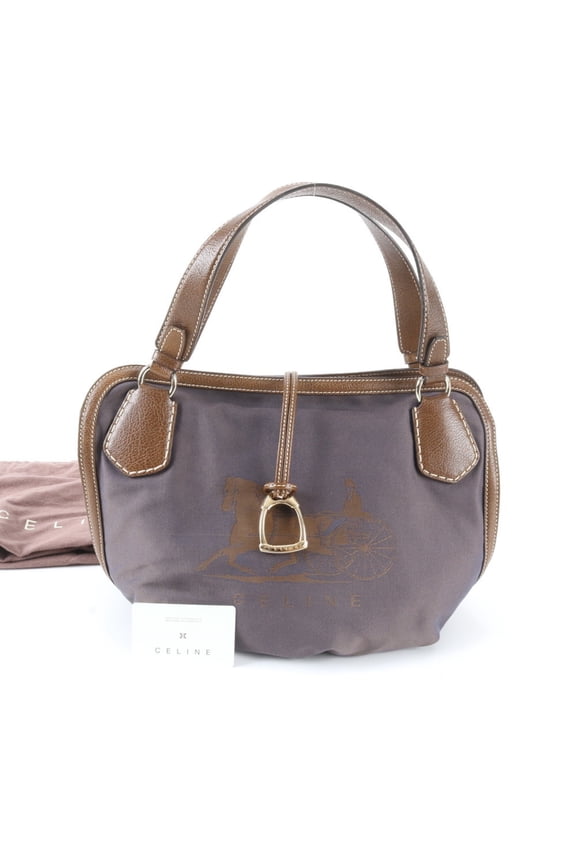 Pre-Owned Celine leather and canvas tote bag/handbag/shoulder bag with carriage pattern,...