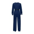 thumbnail image 4 of Jumpsuit Women Long Sleeve Sparkly Jumper V Neck Belted Wide Leg Pants Sets Evening Jumpsuit,Blue Polyester Jumpsuit For Women L, 4 of 7
