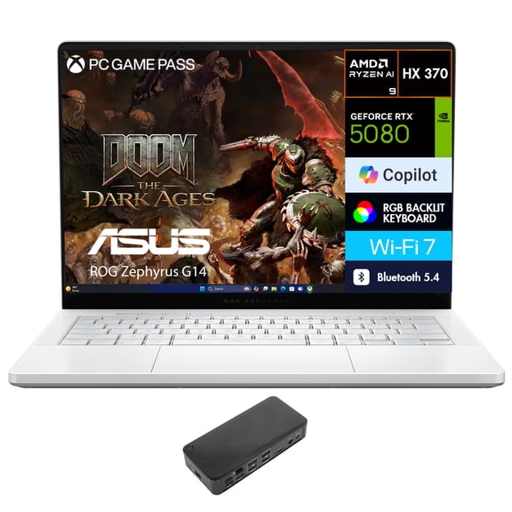 ASUS ROG Zephyrus G14 AI Gaming Laptop 14.0in 2.8K (AMD Ryzen AI 9 HX 370, NVIDIA GeForce RTX 5080 16GB, 32GB LPDDR5X, 2TB PCIe SSD, Win 11 Pro) w/USB-C Dock