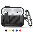thumbnail image 2 of Carbon fiber Armor for Airpods 3 Cover with Lock Clip Military Hard Shell male Protector with Keychain for Airpods Pro 2 Cases (red,For Airpod 3 2021), 2 of 7