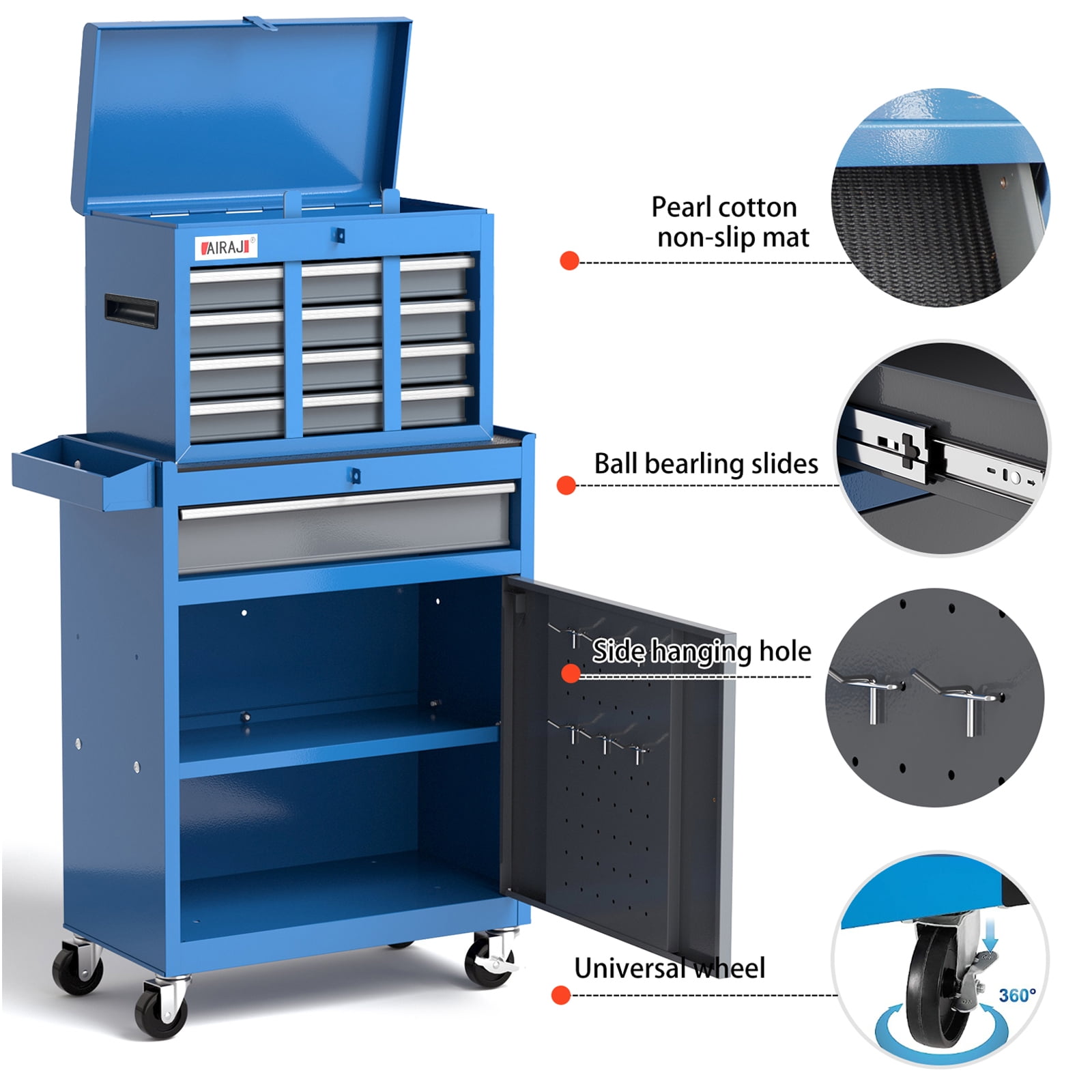 AIRAJ 7-Drawer 40 inch Large Rolling Tool Chest with Wheels
