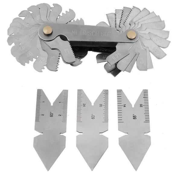 Garosa 1pc Screw Thread Pitch Gauge of 52 Leaves + 3pcs 60° Center Gauges Tool Set, Fishtail Gauge, Thread Gauge