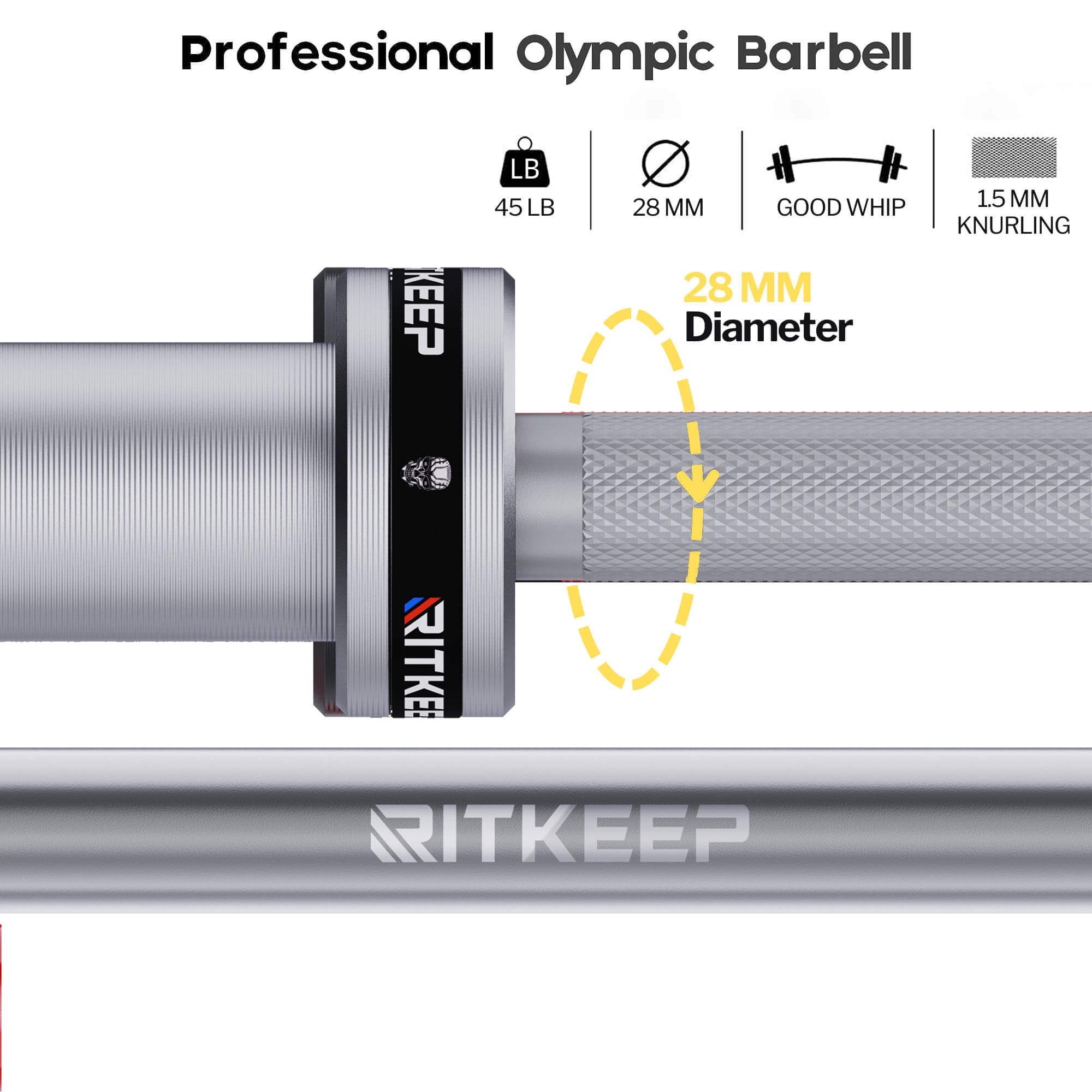 RitKeep 7ft Olympic Barbell Weight Bar 45 LB Bench Press Bar Work Out Equipment for Home 700 LBS Max Capacity Weightlifting