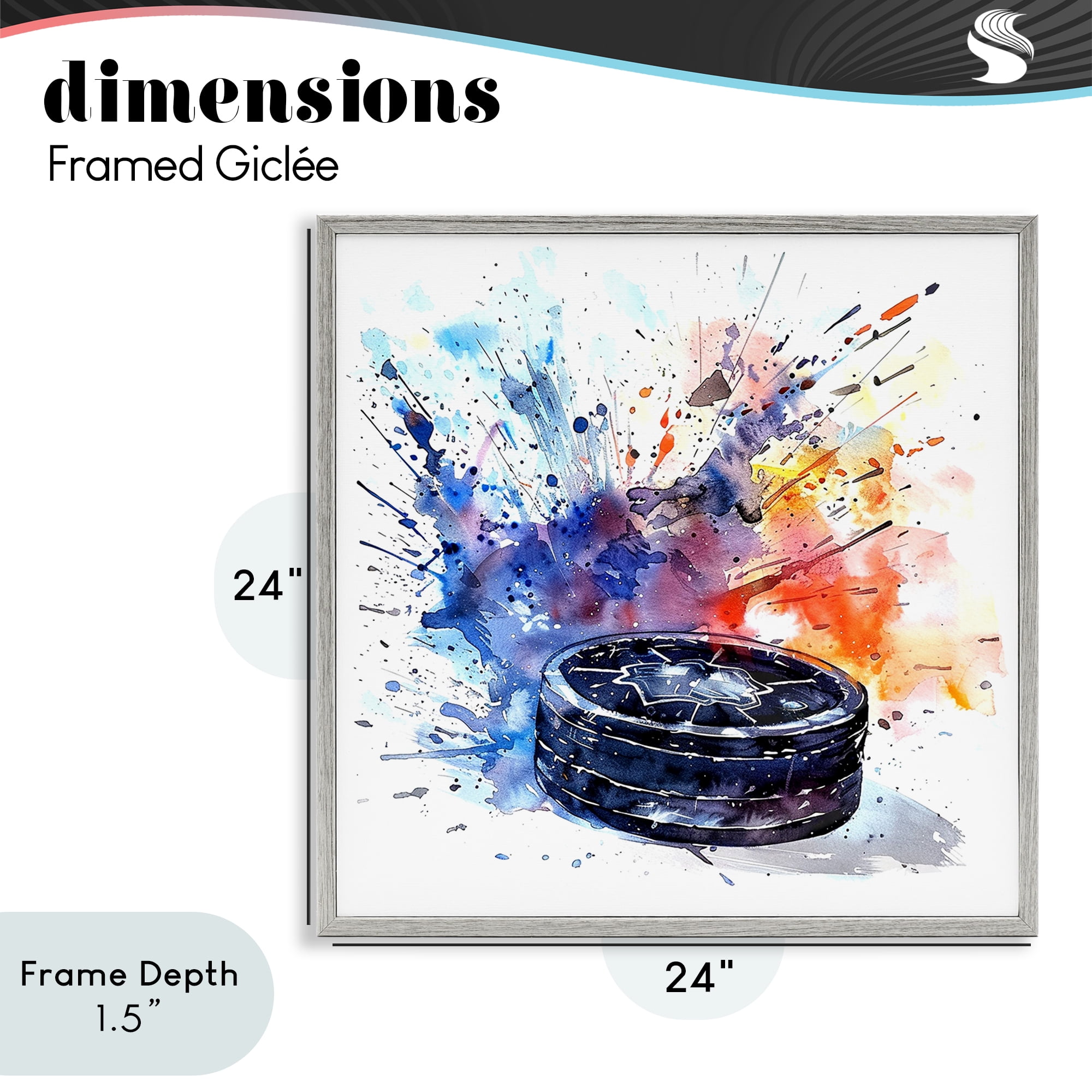 Stupell Industries Hockey Splash Watercolor Burst Gray Framed Giclee Art, design by LSR Design Studio