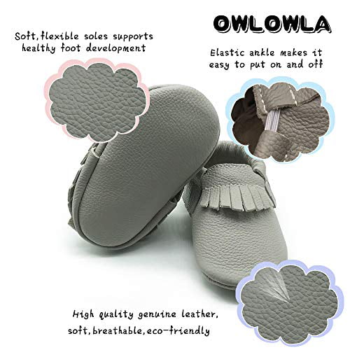Owlowla Baby Moccasins Leather Soft Sole Newborn Crib Shoes for Boys and Girls