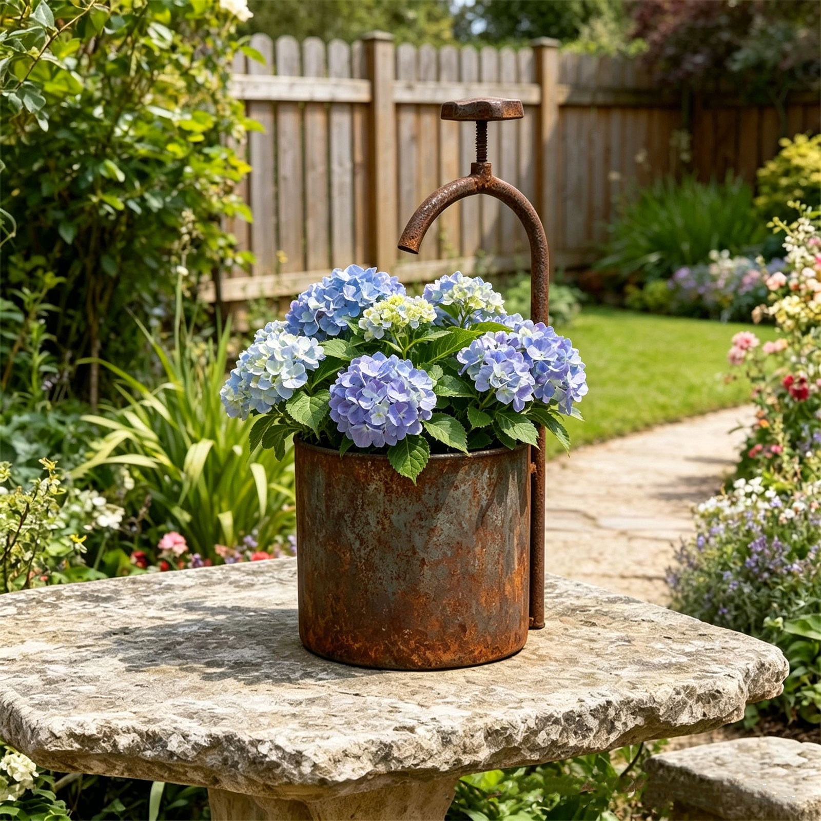 Vintage Iron Watering Can Planter Distressed Rust Finish Metal Flower Pot Garden Decor Wall Mount Tabletop Container for Indoor Outdoor