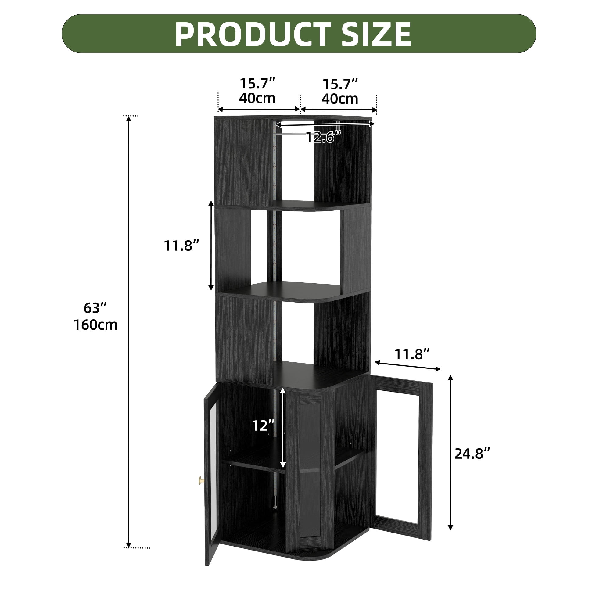 Uforic 5 Tier Corner Bar Cabinet with LED Lights & Glass Holder, Storage Cabinet with Door and Shelves, Black