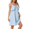 thumbnail image 4 of INSPIRE CHIC Camisón de Mujer con Tirantes Espagueti Lencería Vestido de Noche Deslizamiento Completo Volante Cami Deslizamiento Chemise Ropa de Dormir Suave S Azul, 4 of 6