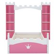 thumbnail image 5 of Kumix Castle-Shaped Wooden Bed with Storage Shelf, Dreamy Twin Size Platform Bed for Boys/Girls Bedroom, Platfrom Bed Frame Space-Saving, Pink+White, 5 of 7