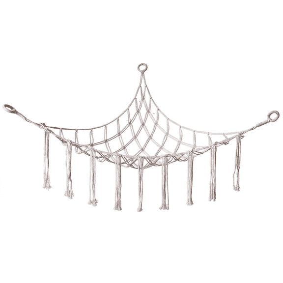ROSEXIXI 1pcs Stuffed Animal Hammock, White Macrame Corner Toy Storage Net, 43.31" x 34.65" x 34.65" Hand-Woven Toy Hammock for Plush Toys, Squishmallows and Dolls, Boho Bedroom Decor