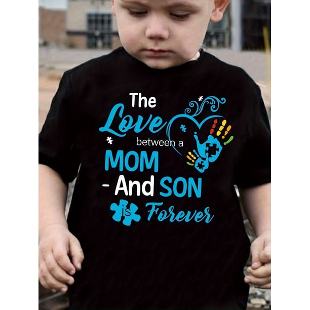 Boys Cotton T-Shirt Love Between Mother And Son Forever Letter Print Comfortable And Casual Crew Neck Short Sleeve